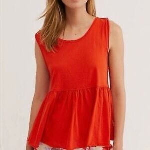 Free People Sleeveless Orange Peplum Top, Sz L